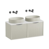 Vado Safari Fluted 1000mm Cashmere Wall Hung Vanity Unit & Gloss White Worktop